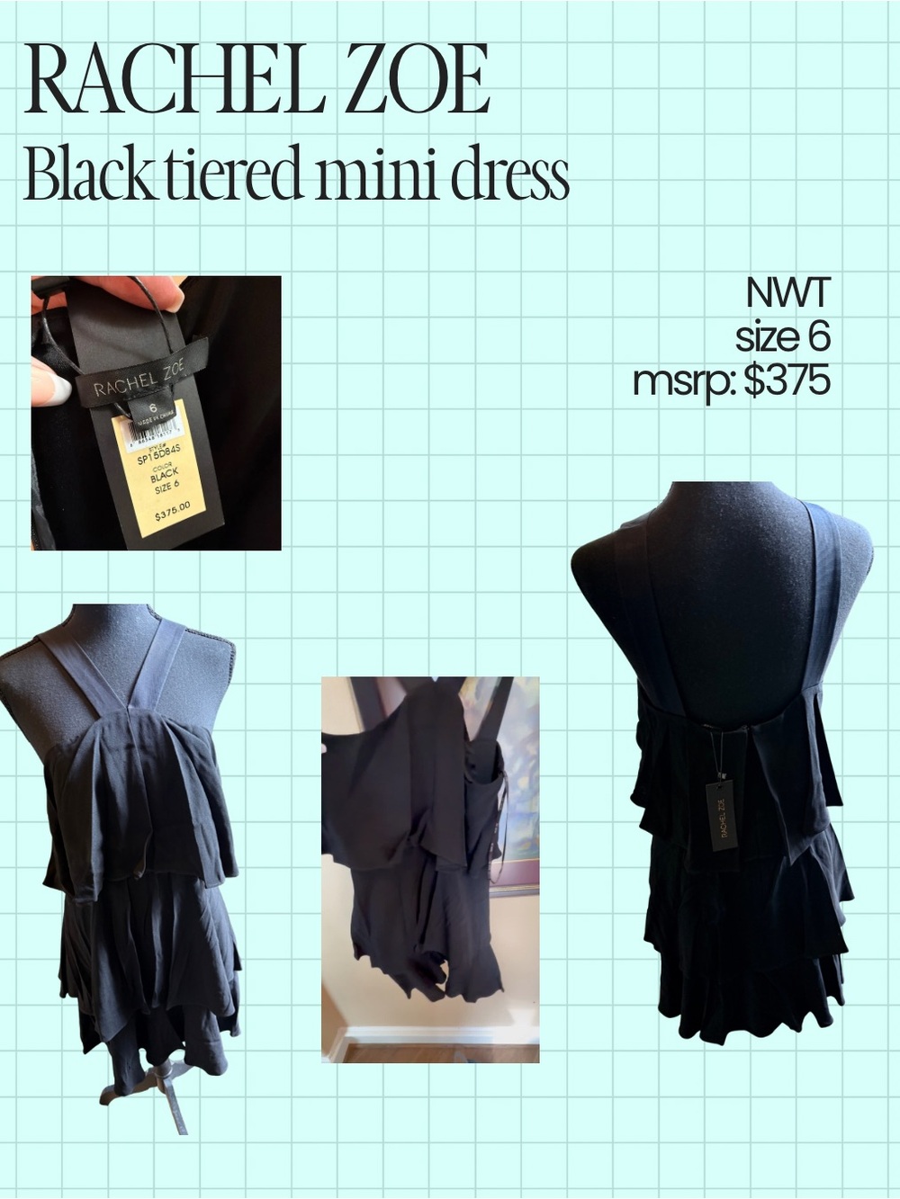 Rachel Zoe Black Tiered Ruffle Mini Dress